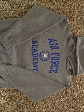 Grey Turtleneck Sweater with Blue 'Air Force Academy' Print